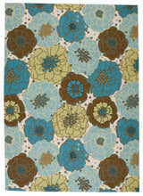 Close-up of the Nourison Home & Garden Light Blue rug featuring a bold floral pattern in blue, green, and brown hues.
