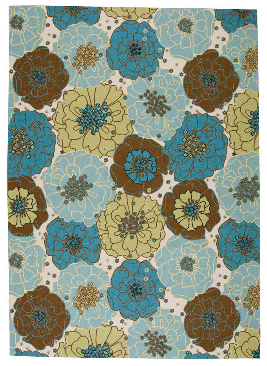 Close-up of the Nourison Home & Garden Light Blue rug featuring a bold floral pattern in blue, green, and brown hues.