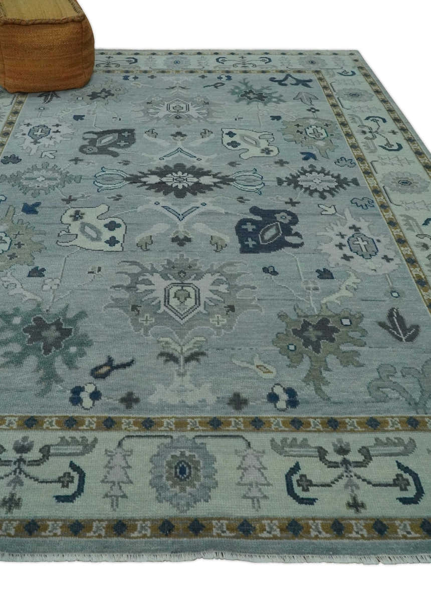 Light Blue Hand knotted Traditional Oushak Multi Size wool Area Rug