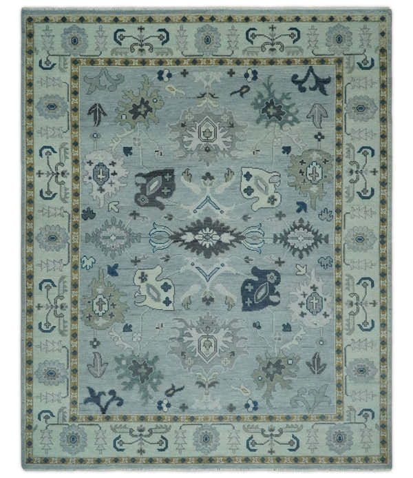 Light Blue Hand knotted Traditional Oushak Multi Size wool Area Rug