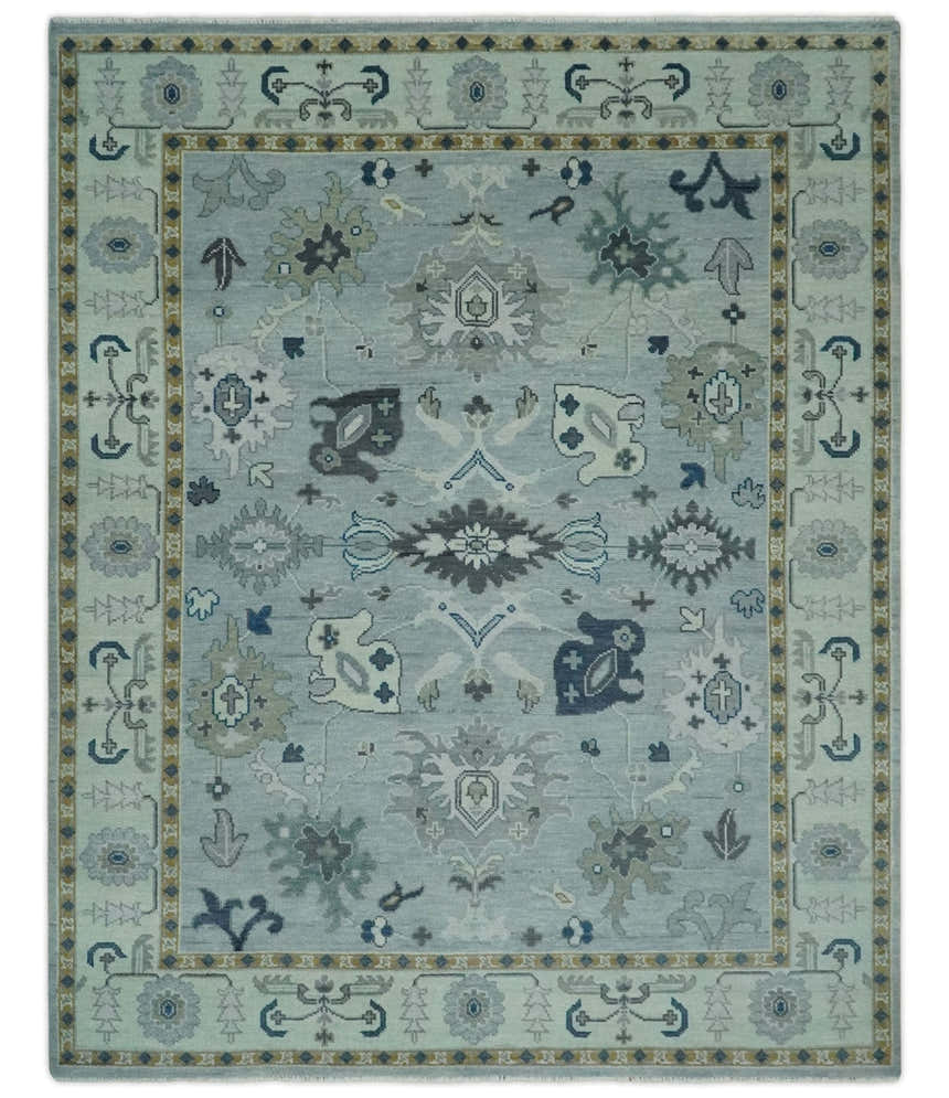 Light Blue Hand knotted Traditional Oushak Multi Size wool Area Rug