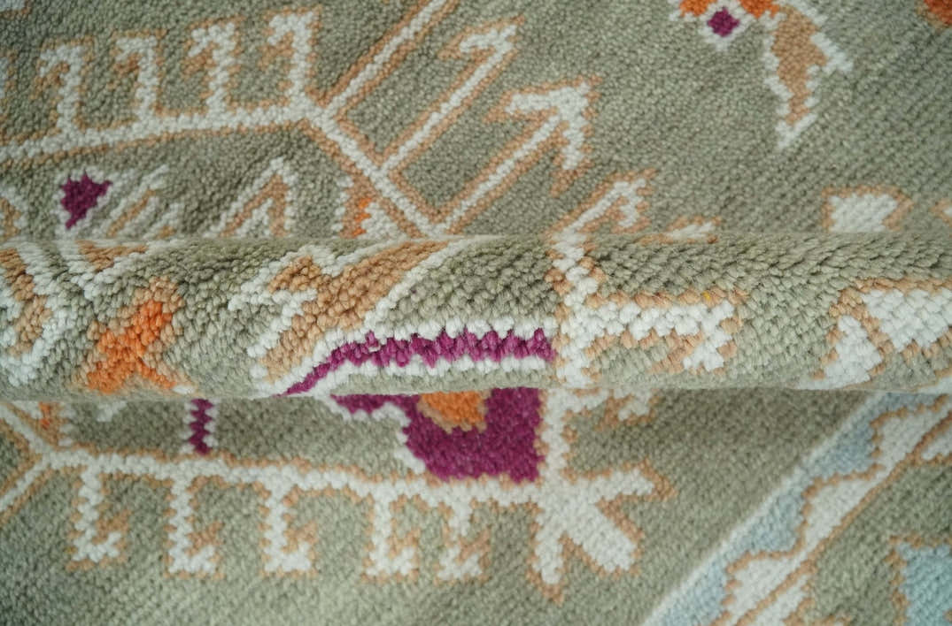 Light Green, Ivory and Maroon Traditional Hand knotted Custom Made woo ...