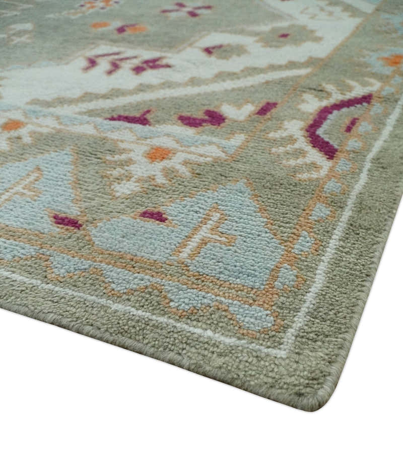 Light Green, Ivory and Maroon Traditional Hand knotted Custom Made woo ...