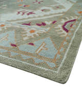 Light Green, Ivory and Maroon Traditional Hand knotted Custom Made wool Area Rug