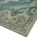 Light green, Teal and Charcoal Traditional Hand Knotted Custom Made wool Area Rug