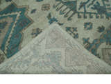 Light green, Teal and Charcoal Traditional Hand Knotted Custom Made wool Area Rug