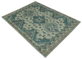Light green, Teal and Charcoal Traditional Hand Knotted Custom Made wool Area Rug