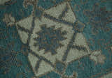 Light green, Teal and Charcoal Traditional Hand Knotted Custom Made wool Area Rug