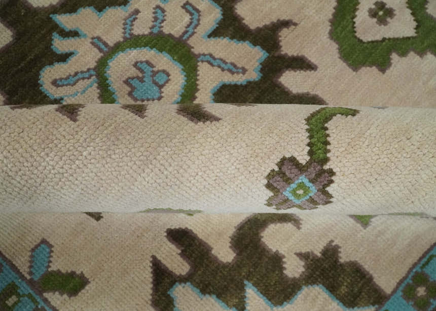 Light Peach, Green and Aqua Hand knotted Traditional Oushak Multi size wool Area Rug