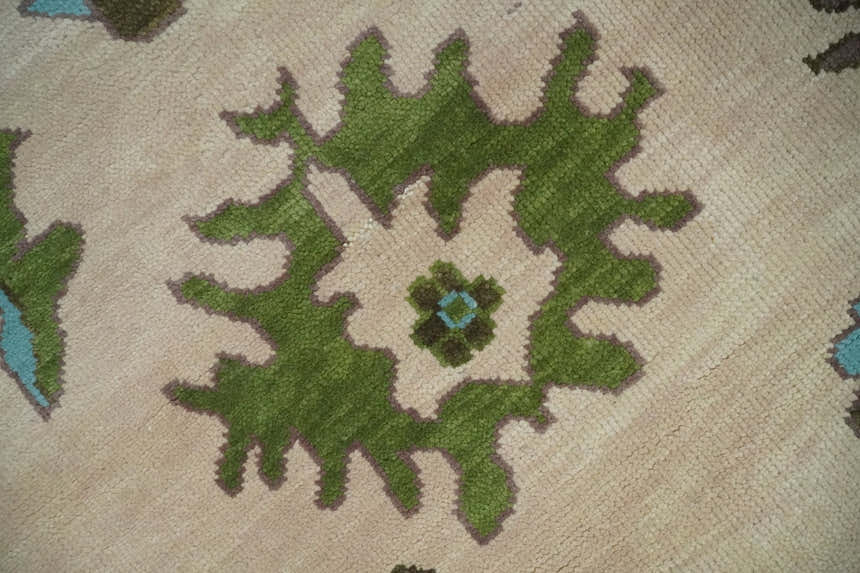 Light Peach, Green and Aqua Hand knotted Traditional Oushak Multi size wool Area Rug