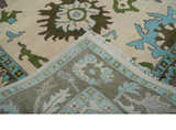 Light Peach, Green and Aqua Hand knotted Traditional Oushak Multi size wool Area Rug