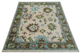 Light Peach, Green and Aqua Hand knotted Traditional Oushak Multi size wool Area Rug