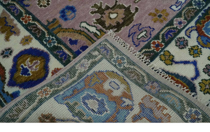 Light Purple, Ivory and Blue Hand knotted Traditional Oushak Multi Size wool Area Rug