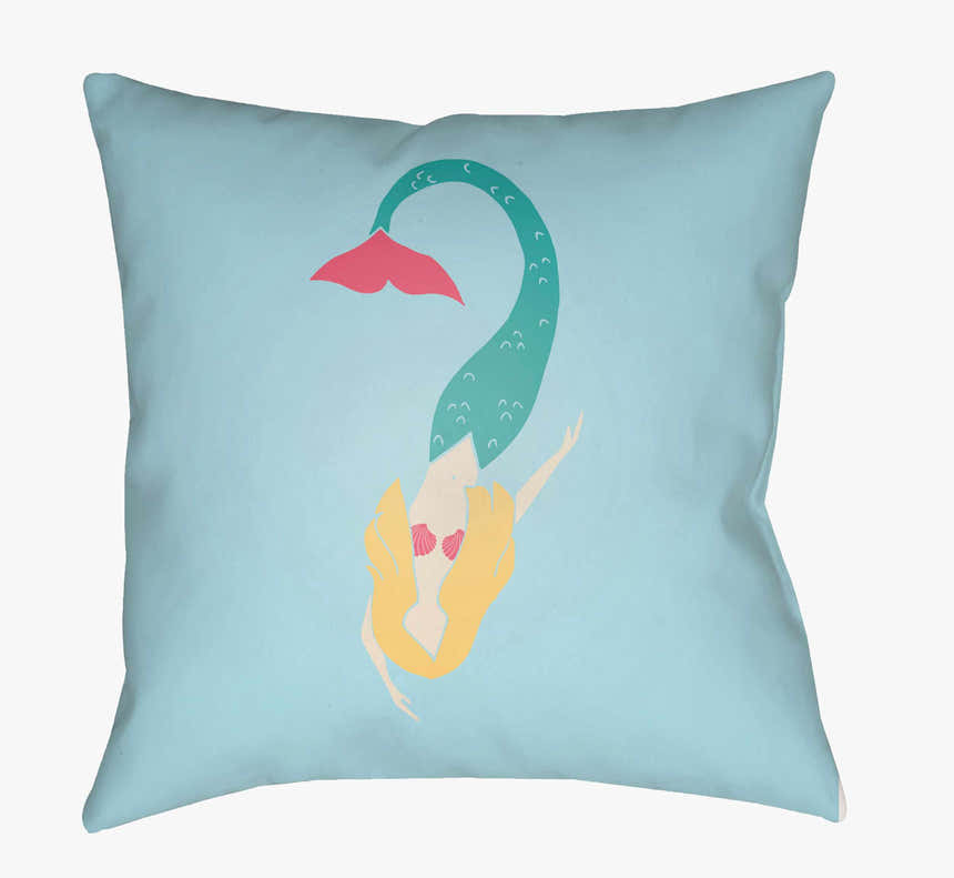 Kids Mermaid Decorative Nursery Blue Outdoor Throw Pillow