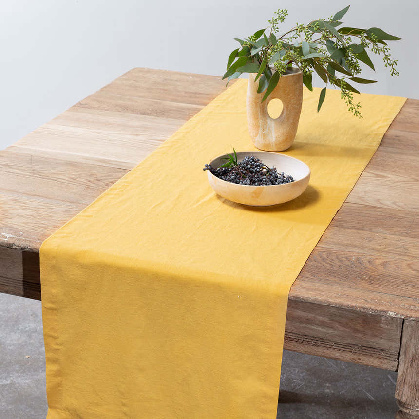 Seasonal Washed Linen-Cotton Table Runner - Mustard