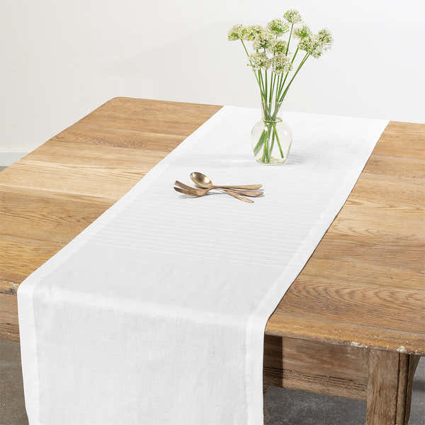 Washed Linen & Cotton Table Runner- White