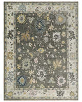 Custom Made Living Room Rug Hand Knotted Dark Gray and Beige Traditional Wool Rug