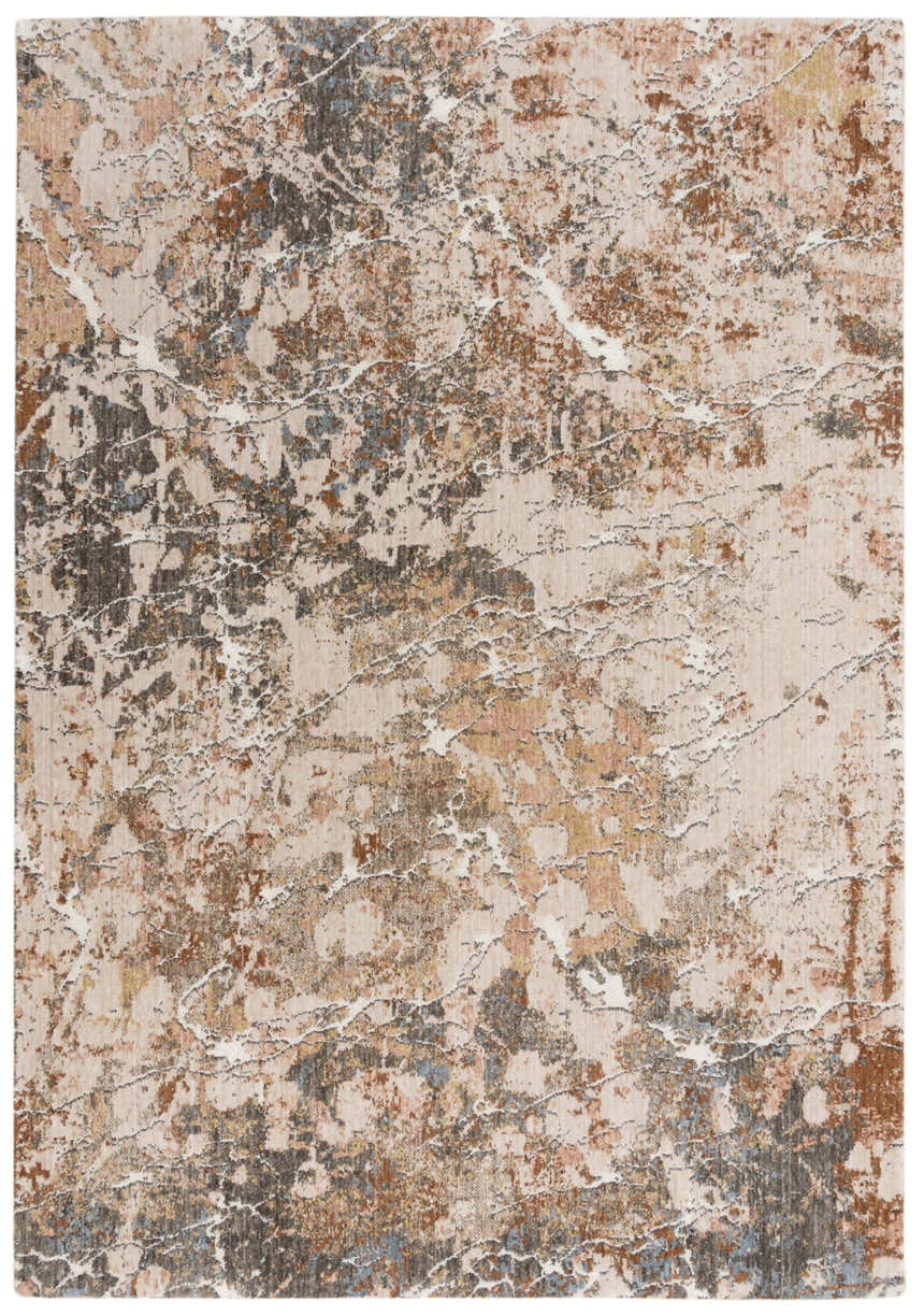 Close-up of Rizzy LOG734 area rug. Abstract design in beige, dark red, and rust. Machine woven texture. Design-Rectangle