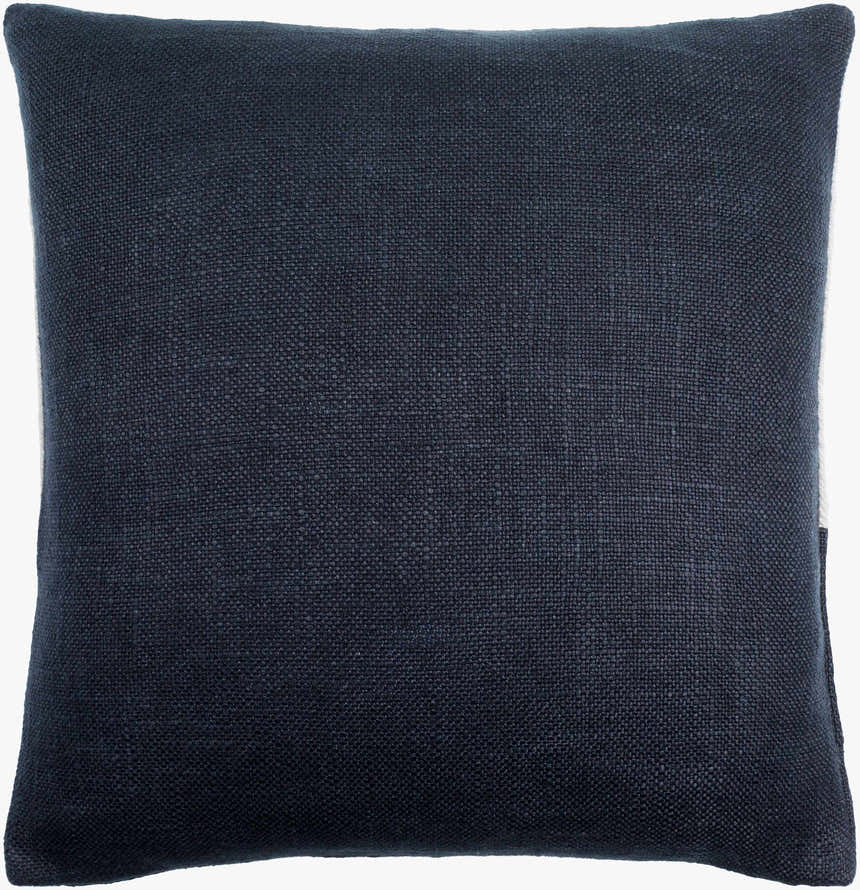 Navelle White and Navy Split Panel Mixed Pattern Modern Linen Accent Pillow - Clearance