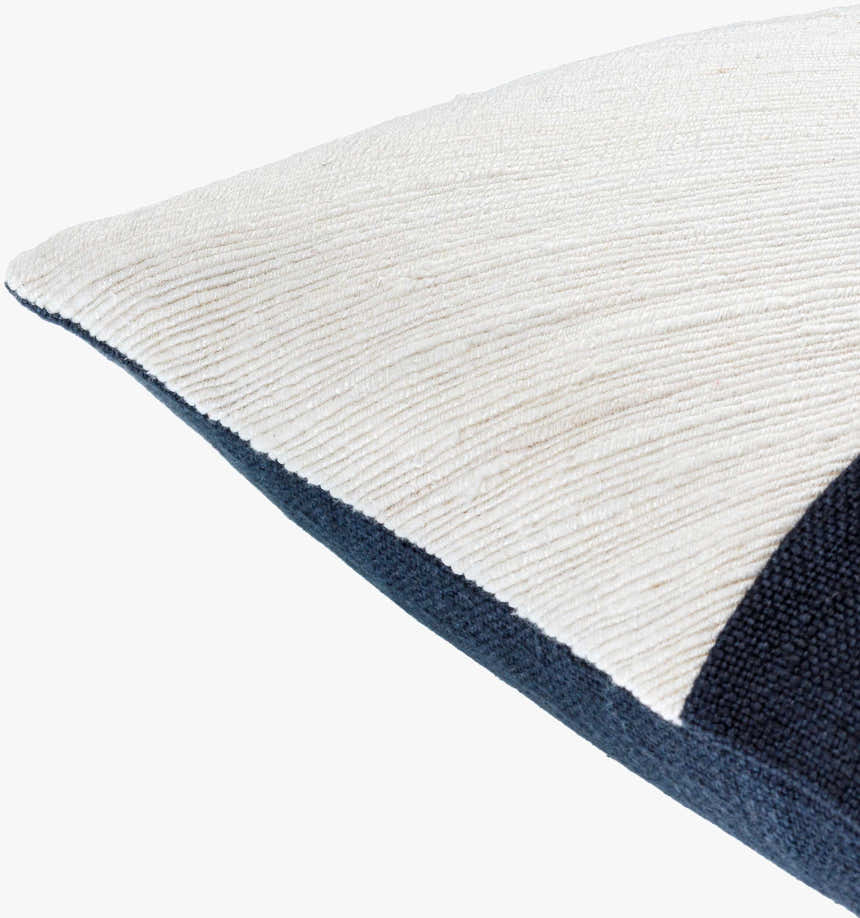 Navelle White and Navy Split Panel Mixed Pattern Modern Linen Accent Pillow - Clearance