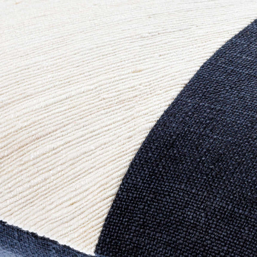 Navelle White and Navy Split Panel Mixed Pattern Modern Linen Accent Pillow - Clearance