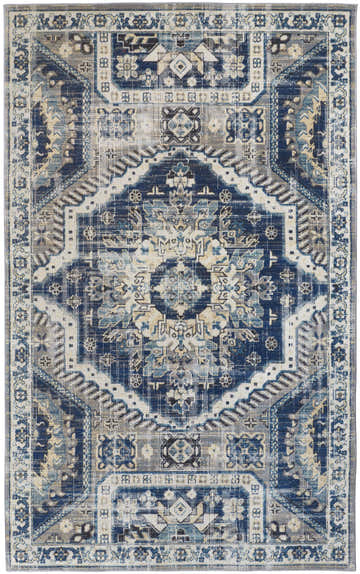 Feizy Nolan Transitional Medallion rug in blue and ivory. Vintage style rug with a detailed medallion pattern. Design-Rectangle
