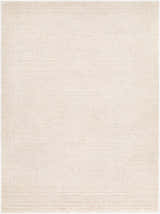 Close-up of the Donnie Area Rug. Off-white rug with subtle geometric pattern and soft, textured weave. Contemporary style. Design-Rectangle-575