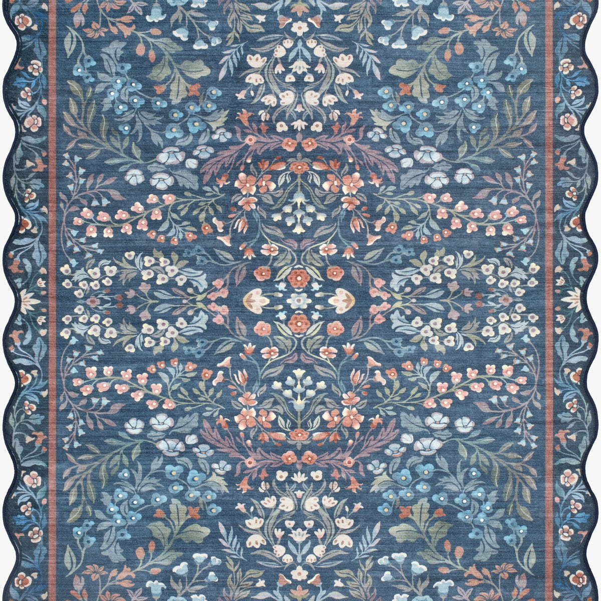 Pepo Blue Floralnature Machine Woven Polyester Washable Area Rug ...