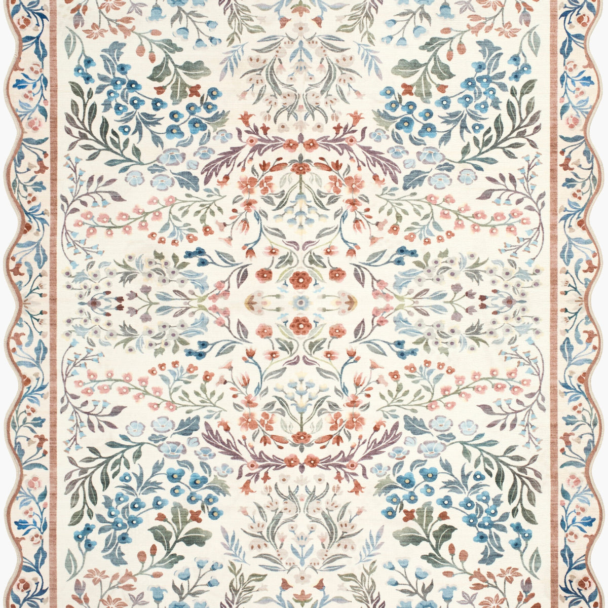 Likoa Ivory Floralnature Machine Woven Polyester Washable Area Rug ...