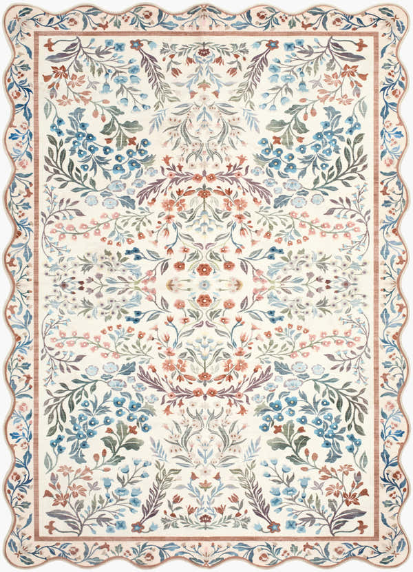 Sample Likoa Ivory Floralnature  Machine Woven Polyester Washable Area Rug