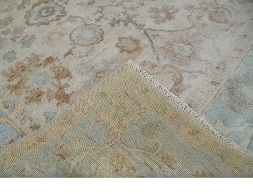 Made to Order Hand Knotted Ivory, Silver and Brown Traditional Antique Style Wool Area Rug
