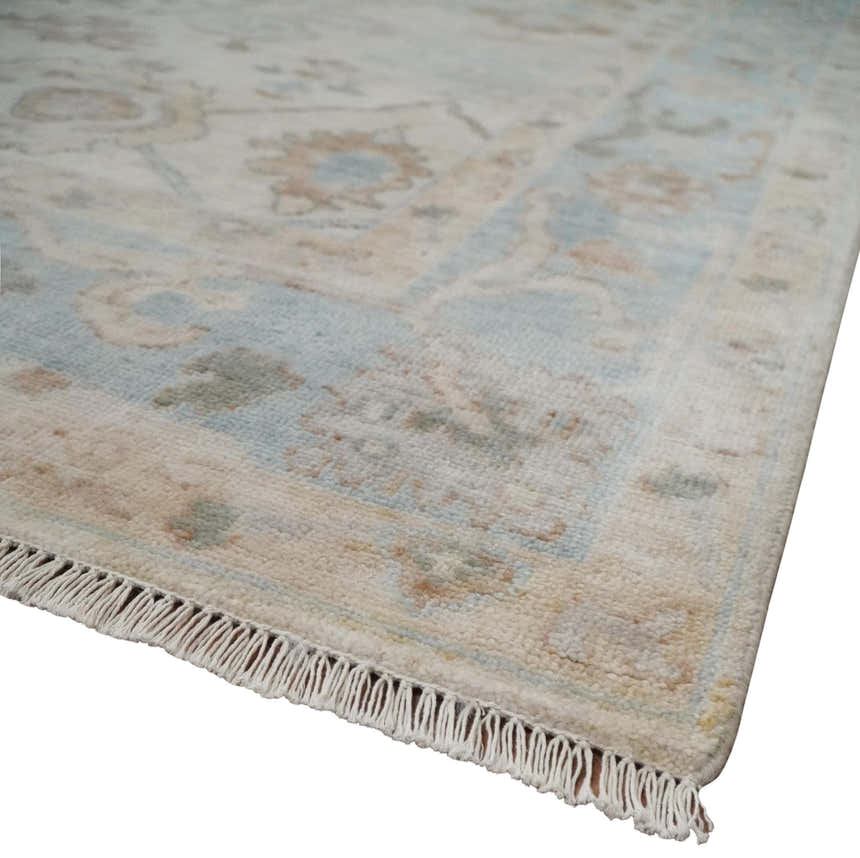 Made to Order Hand Knotted Ivory, Silver and Brown Traditional Antique Style Wool Area Rug
