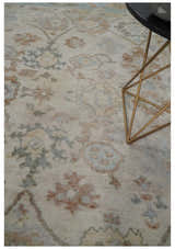 Made to Order Hand Knotted Ivory, Silver and Brown Traditional Antique Style Wool Area Rug