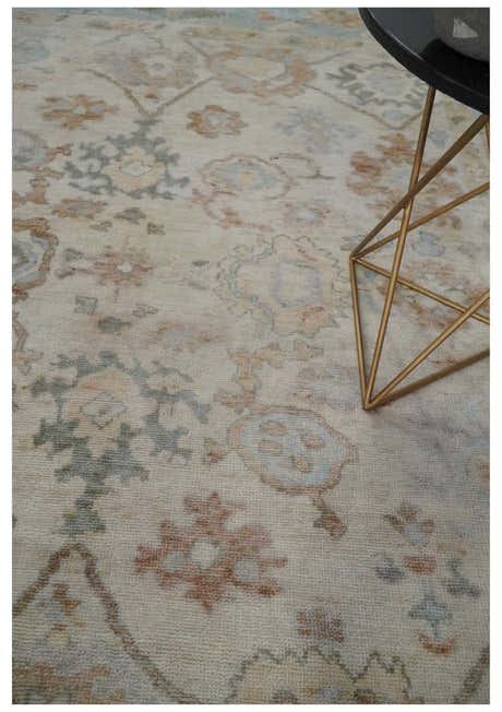 Made to Order Hand Knotted Ivory, Silver and Brown Traditional Antique Style Wool Area Rug