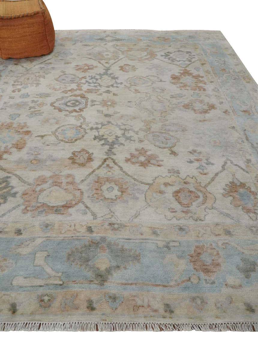 Made to Order Hand Knotted Ivory, Silver and Brown Traditional Antique Style Wool Area Rug