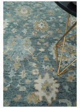 Made to Order Teal, Olive and Silver Antique Style Hand knotted Oushak wool Area Rug