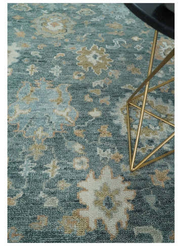 Made to Order Teal, Olive and Silver Antique Style Hand knotted Oushak wool Area Rug