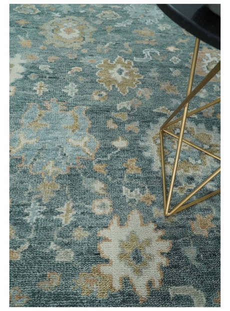 Made to Order Teal, Olive and Silver Antique Style Hand knotted Oushak wool Area Rug