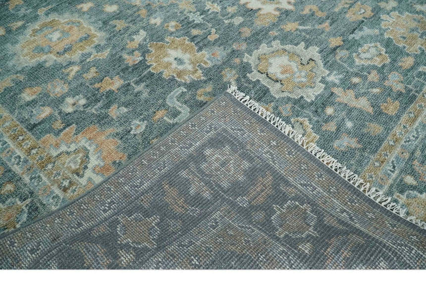 Made to Order Teal, Olive and Silver Antique Style Hand knotted Oushak wool Area Rug