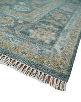 Made to Order Teal, Olive and Silver Antique Style Hand knotted Oushak wool Area Rug