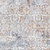 Close-up of the Marden Textured Luxe Area Rug showing its traditional floral pattern in brick red, camel, gray, and blue. Swatch