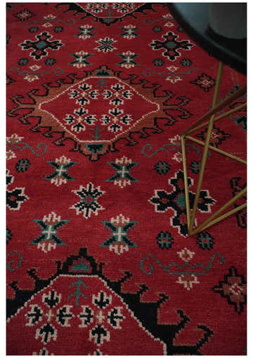 Maroon and Black Traditional Oriental Hand Knotted Custom Made wool Area Rug