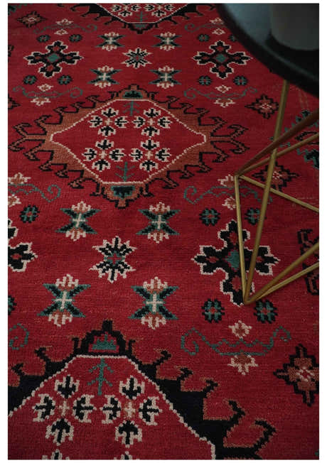 Maroon and Black Traditional Oriental Hand Knotted Custom Made wool Area Rug
