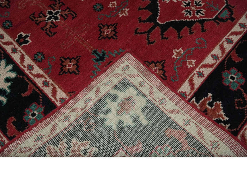 Maroon and Black Traditional Oriental Hand Knotted Custom Made wool Area Rug