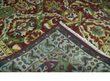Maroon and Green Hand Knotted Traditional Large Design Multi Size wool area rug
