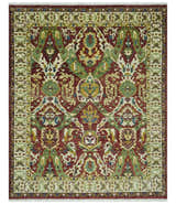Maroon and Green Hand Knotted Traditional Large Design Multi Size wool area rug