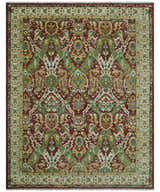 Maroon and Green Hand Knotted Traditional Large Design Multi Size wool area rug