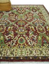 Maroon and Green Hand Knotted Traditional Large Design Multi Size wool area rug