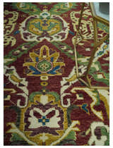 Maroon and Green Hand Knotted Traditional Large Design Multi Size wool area rug