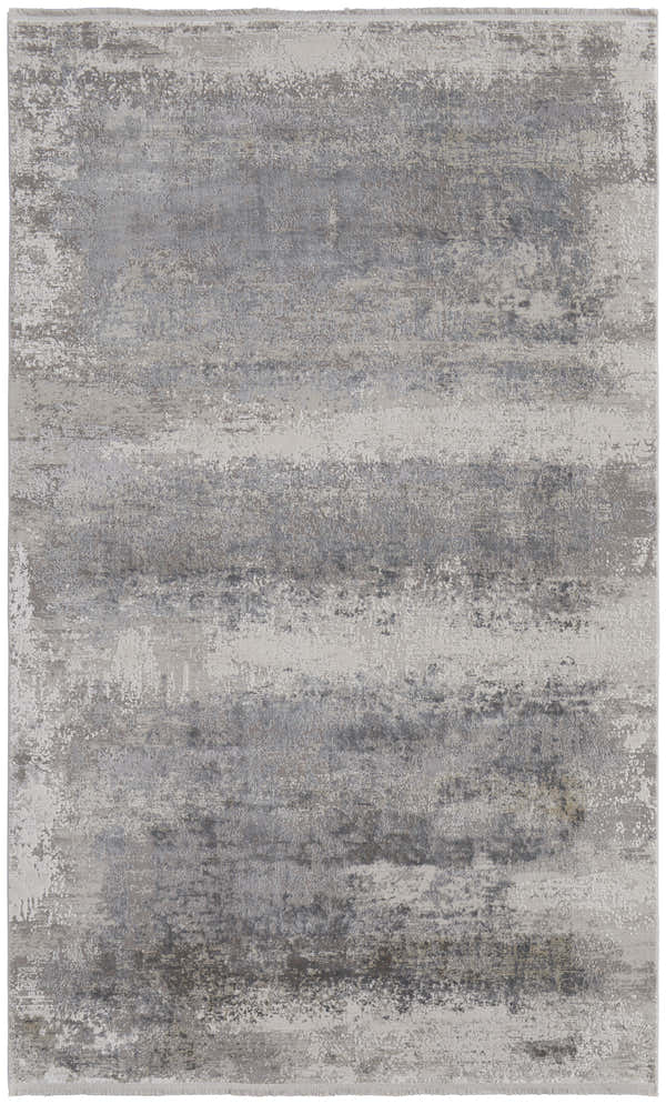 Close-up of the Feizy Cadiz Modern Abstract rug in taupe, gray, and silver. Features a distressed, contemporary design. Design-Rectangle